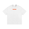 A white short-sleeve crewneck t-shirt with the word 'masonmary' printed in orange across the chest, displayed on a clean white background.