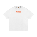 A white short-sleeve crewneck t-shirt with the word 'masonmary' printed in orange across the chest, displayed on a clean white background.